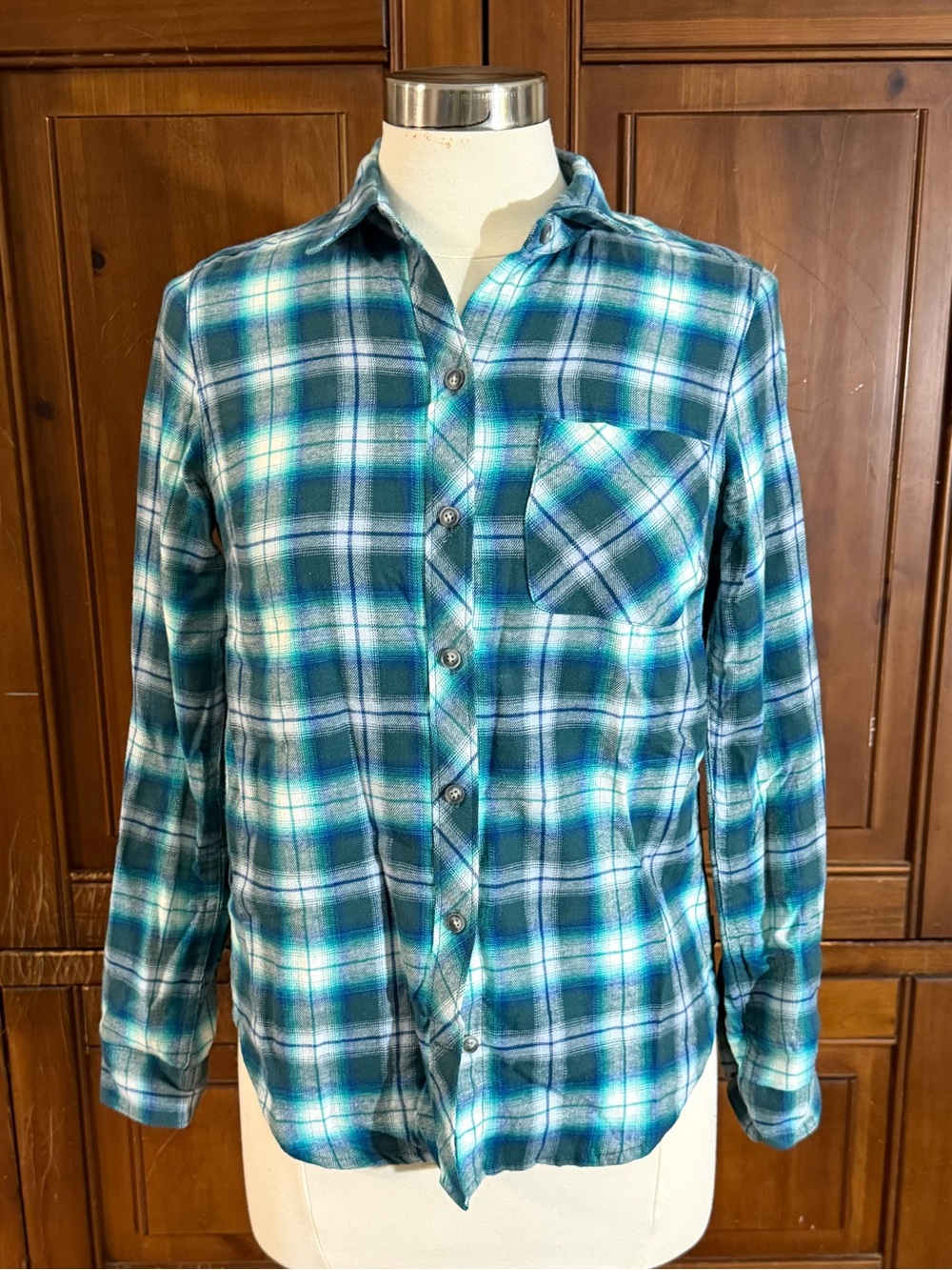 Eddie Bauer Teal Plaid Button-Down Shirt XS